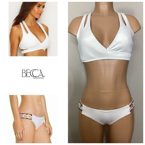 New. BECCA white DDD/F-cup and medium bikini set. - Picture 1 of 16